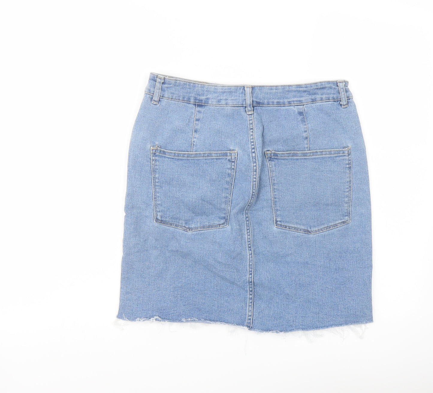 H&M Womens Blue Cotton Mini Skirt Size 12 Button