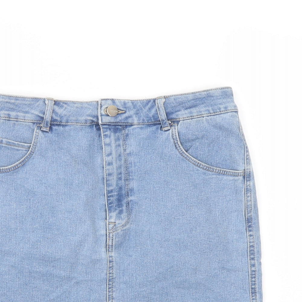 H&M Womens Blue Cotton Mini Skirt Size 12 Button