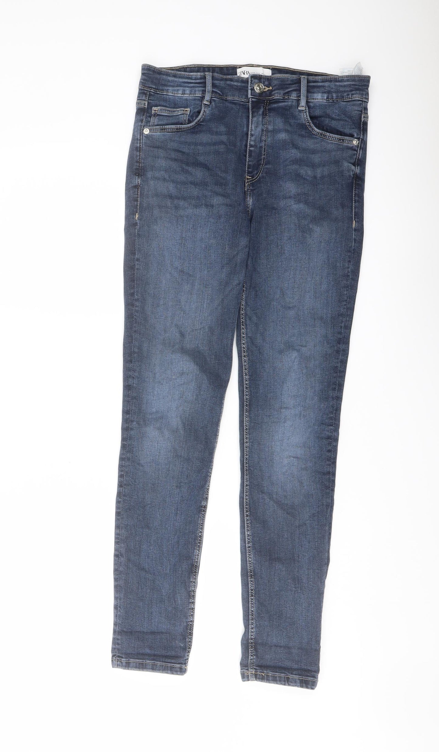 Zara Womens Blue Cotton Skinny Jeans Size 10 L28 in Regular Button