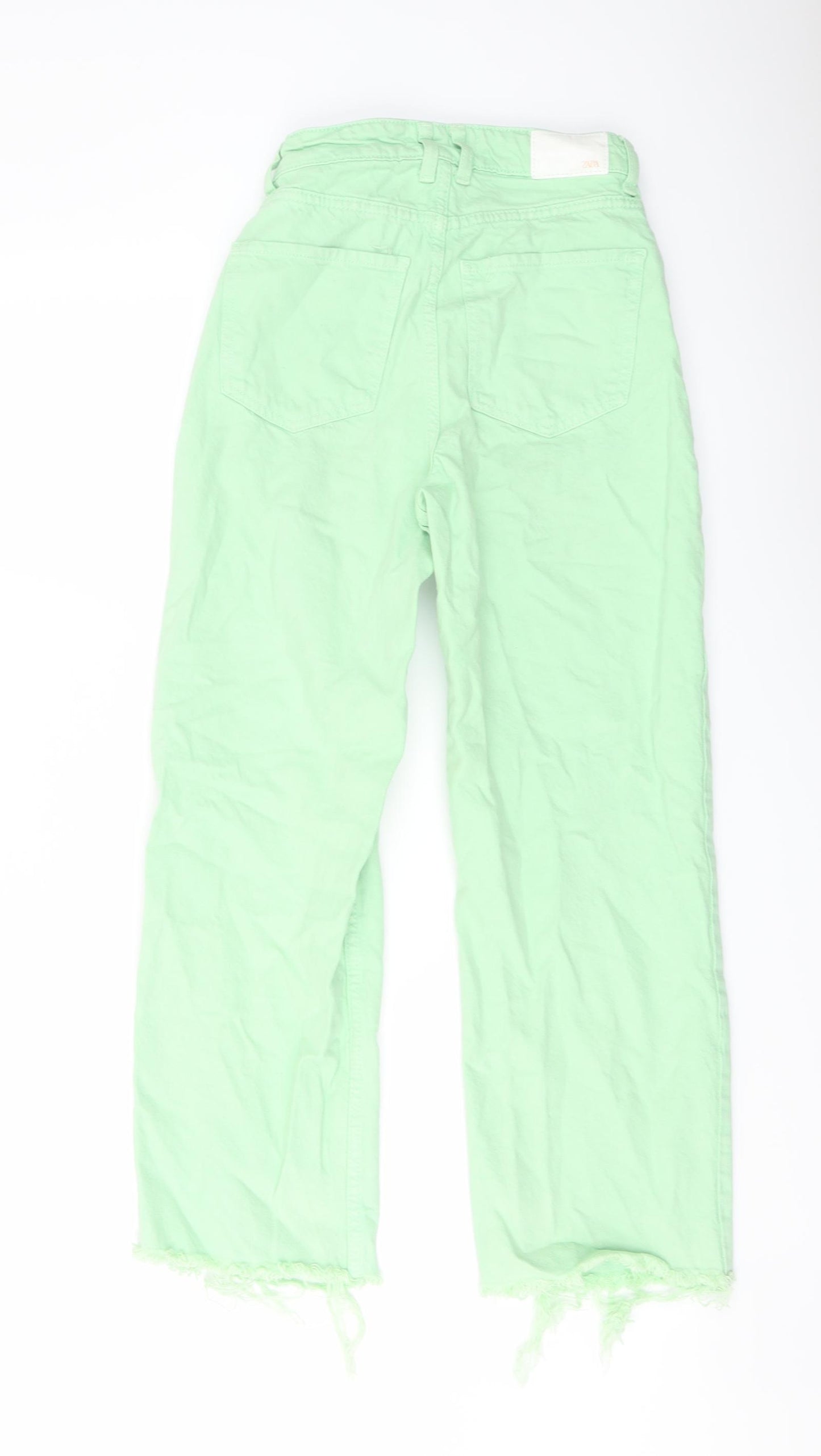 Zara Womens Green Cotton Straight Jeans Size 4 L25 in Regular Button