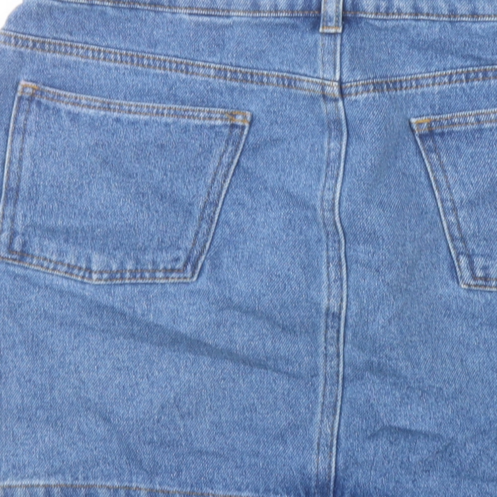 Jack Wills Womens Blue Cotton A-Line Skirt Size 10 Button