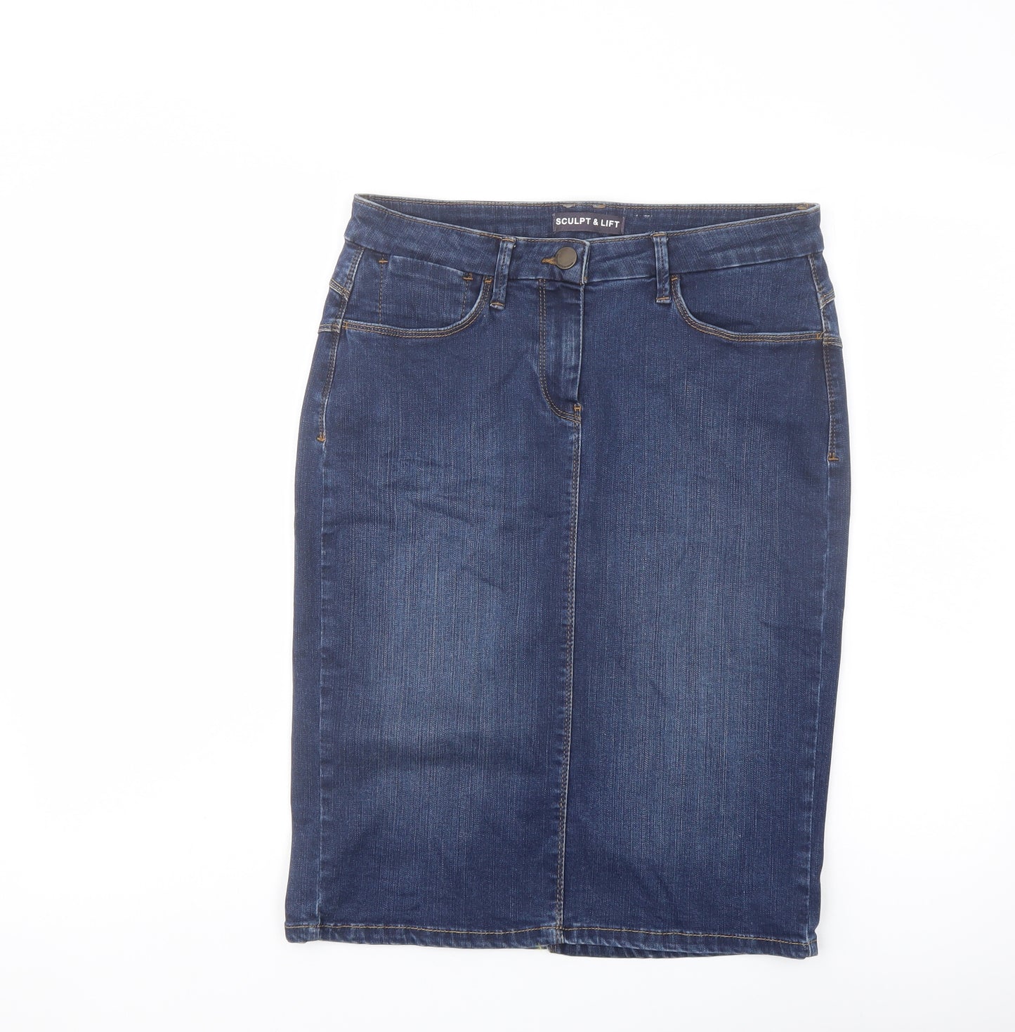 Marks and Spencer Womens Blue Cotton A-Line Skirt Size 12 Button