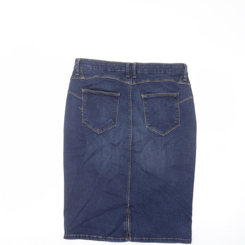 Marks and Spencer Womens Blue Cotton A-Line Skirt Size 12 Button