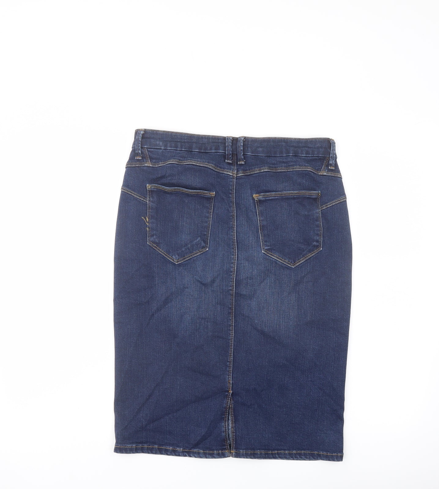 Marks and Spencer Womens Blue Cotton A-Line Skirt Size 12 Button