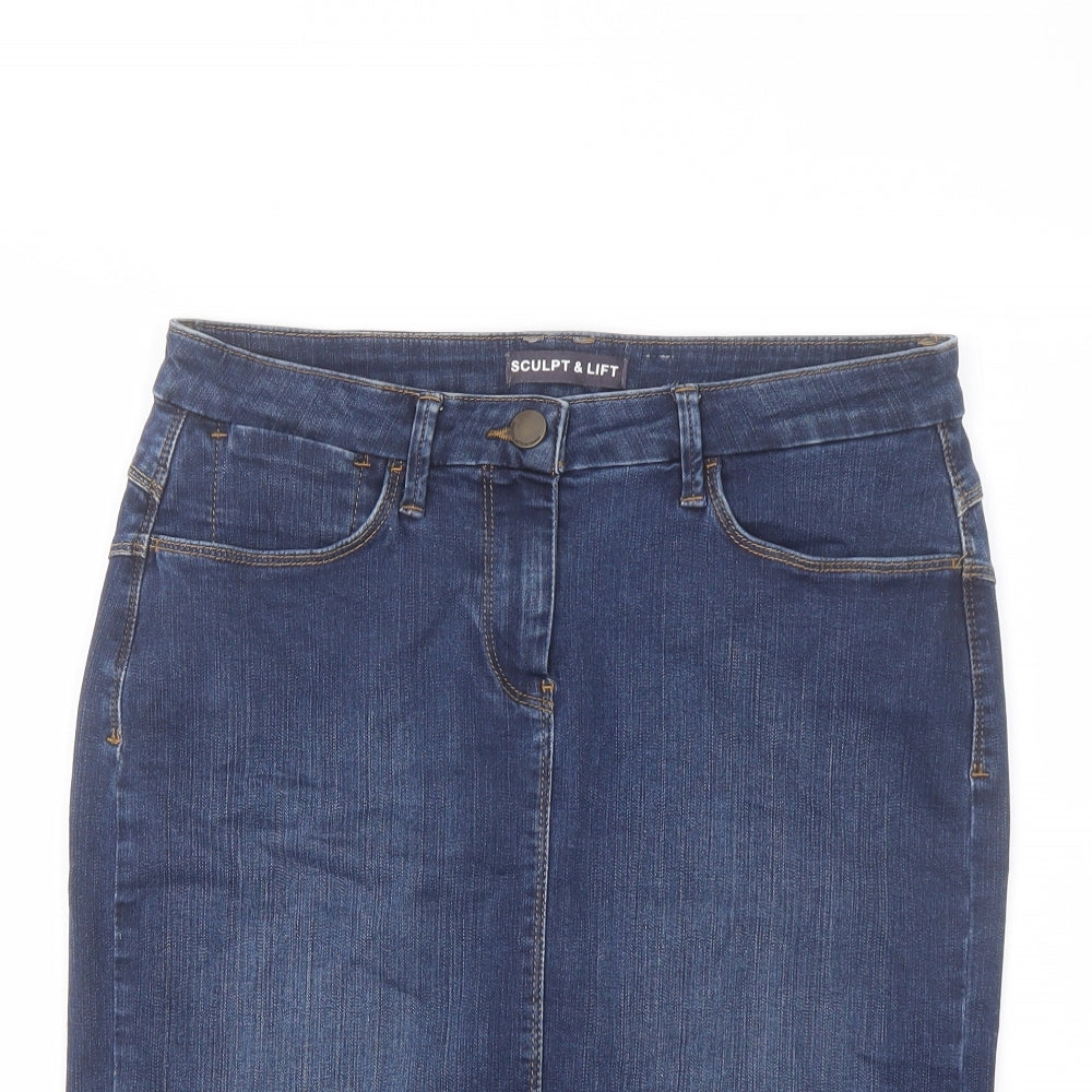 Marks and Spencer Womens Blue Cotton A-Line Skirt Size 12 Button