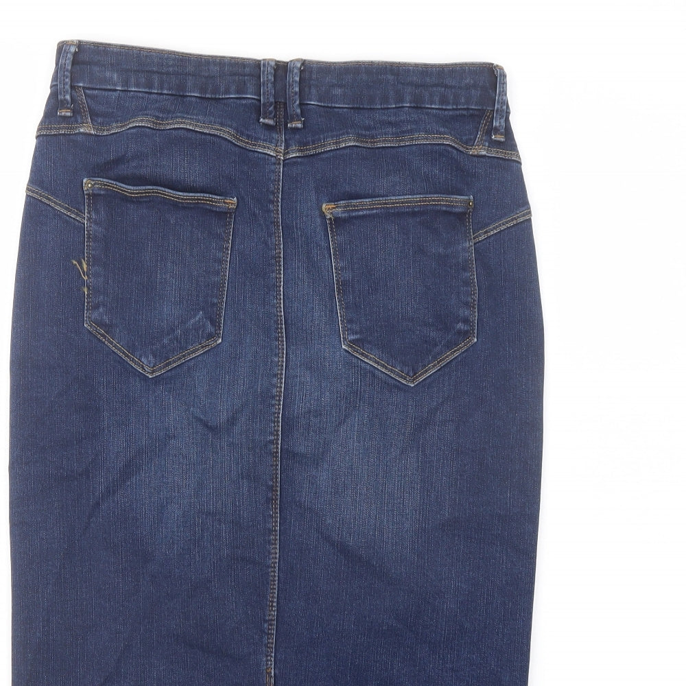 Marks and Spencer Womens Blue Cotton A-Line Skirt Size 12 Button