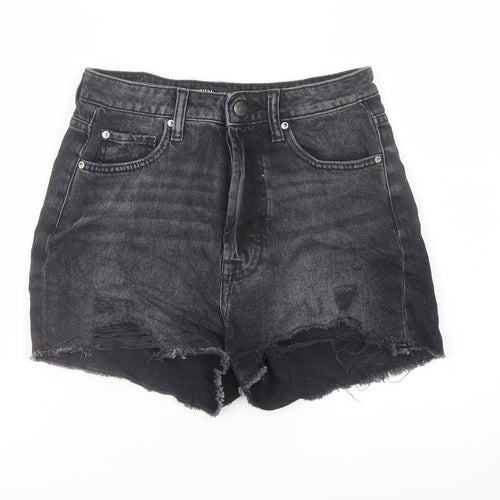 Zara Womens Black Cotton Cut-Off Shorts Size 8 L3 in Regular Button