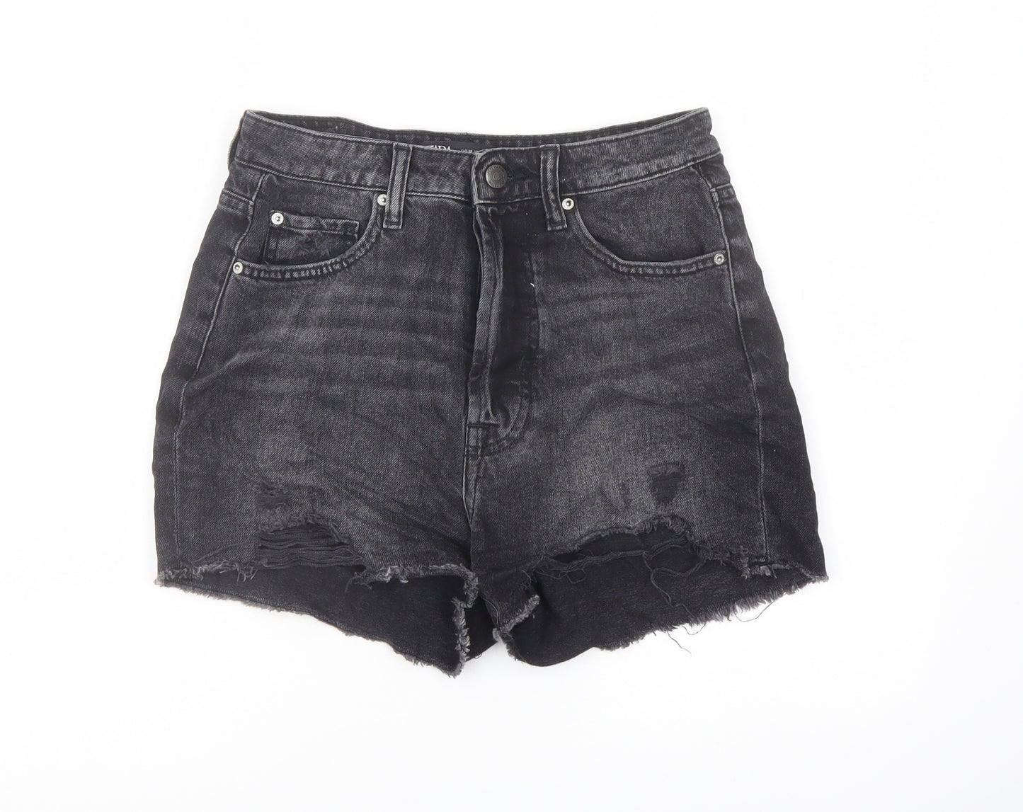 Zara Womens Black Cotton Cut-Off Shorts Size 8 L3 in Regular Button