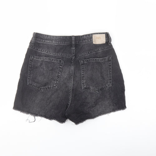 Zara Womens Black Cotton Cut-Off Shorts Size 8 L3 in Regular Button