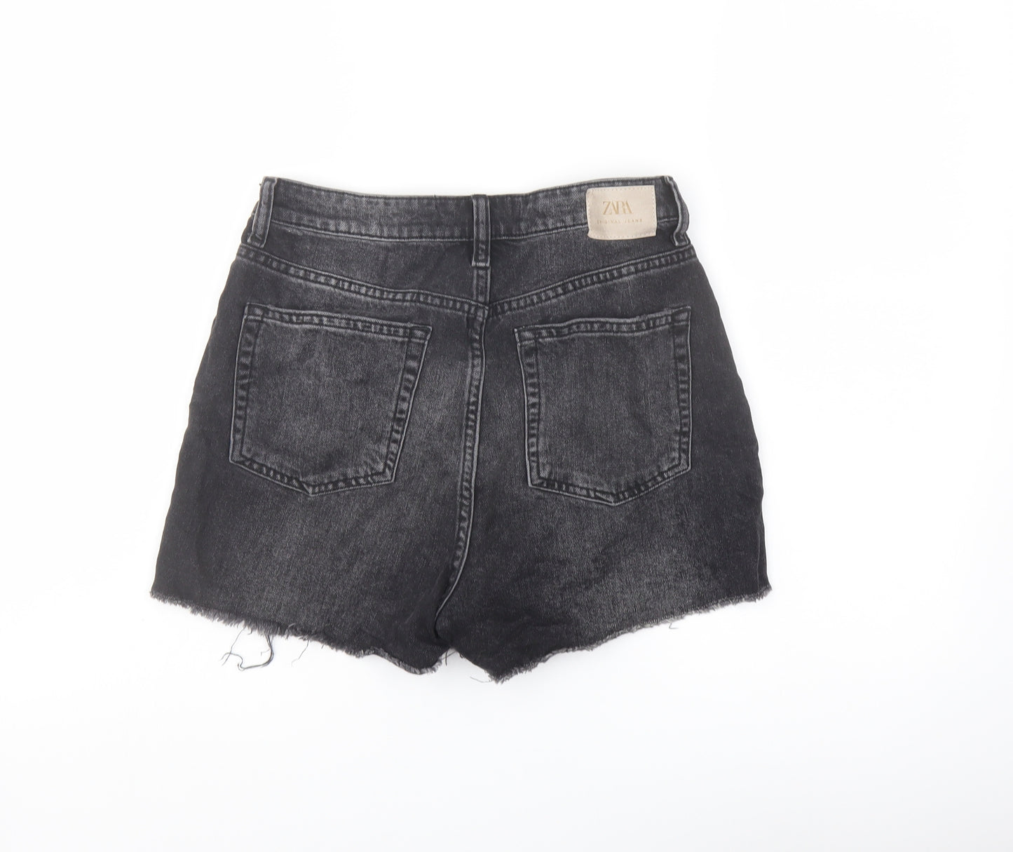 Zara Womens Black Cotton Cut-Off Shorts Size 8 L3 in Regular Button