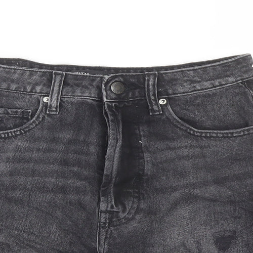 Zara Womens Black Cotton Cut-Off Shorts Size 8 L3 in Regular Button