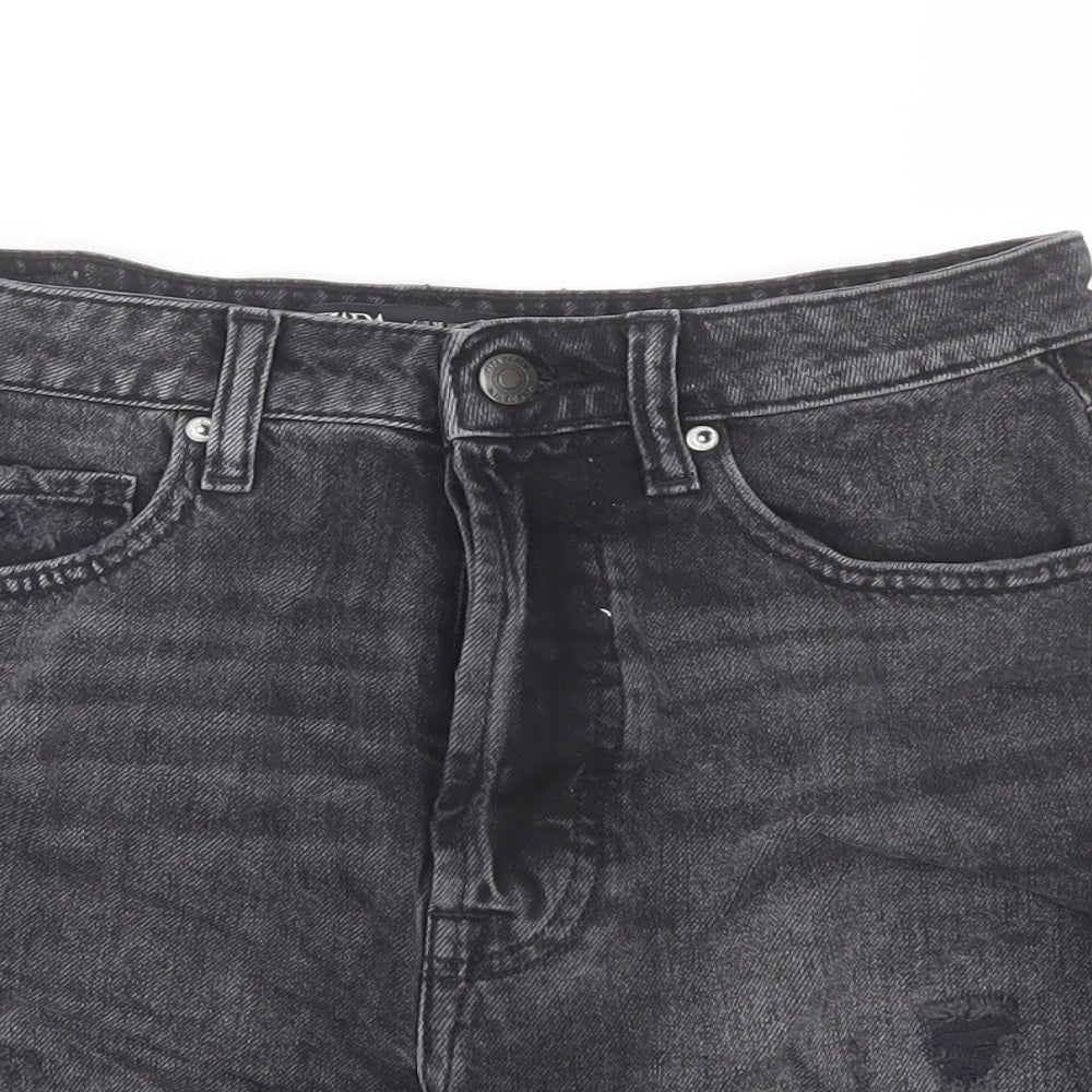 Zara Womens Black Cotton Cut-Off Shorts Size 8 L3 in Regular Button