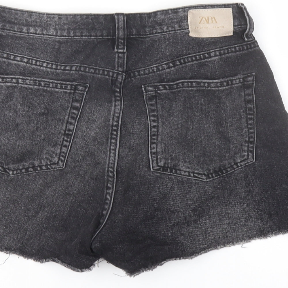 Zara Womens Black Cotton Cut-Off Shorts Size 8 L3 in Regular Button
