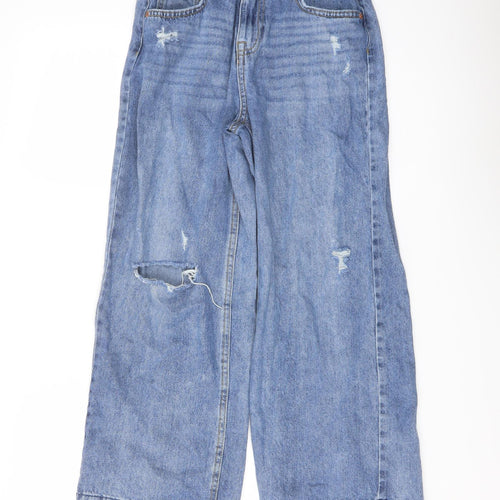 Zara Girls Blue Cotton Wide-Leg Jeans Size 13-14 Years Regular Button