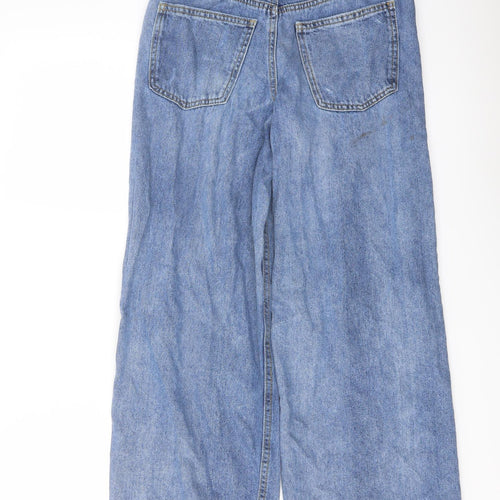 Zara Girls Blue Cotton Wide-Leg Jeans Size 13-14 Years Regular Button