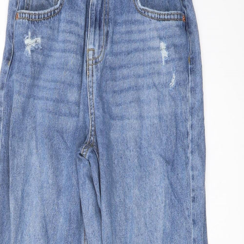 Zara Girls Blue Cotton Wide-Leg Jeans Size 13-14 Years Regular Button