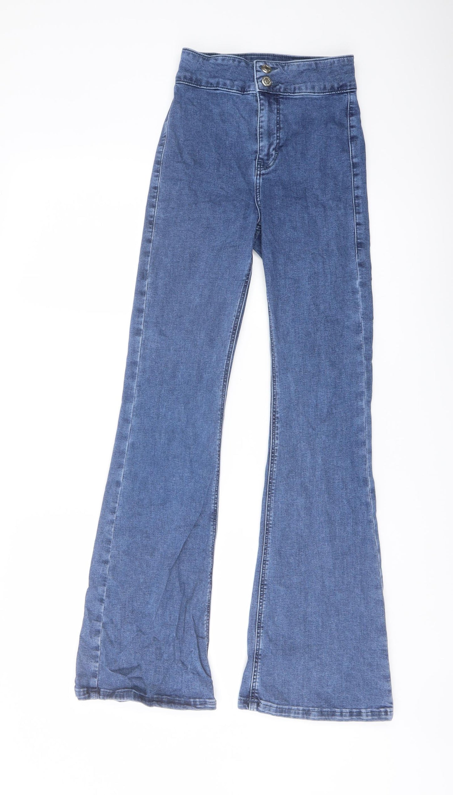 Topshop Womens Blue Cotton Bootcut Jeans Size 26 in L29 in Regular Button