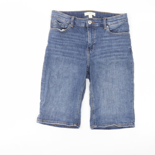 H&M Womens Blue Cotton Bermuda Shorts Size 10 L12 in Regular Button
