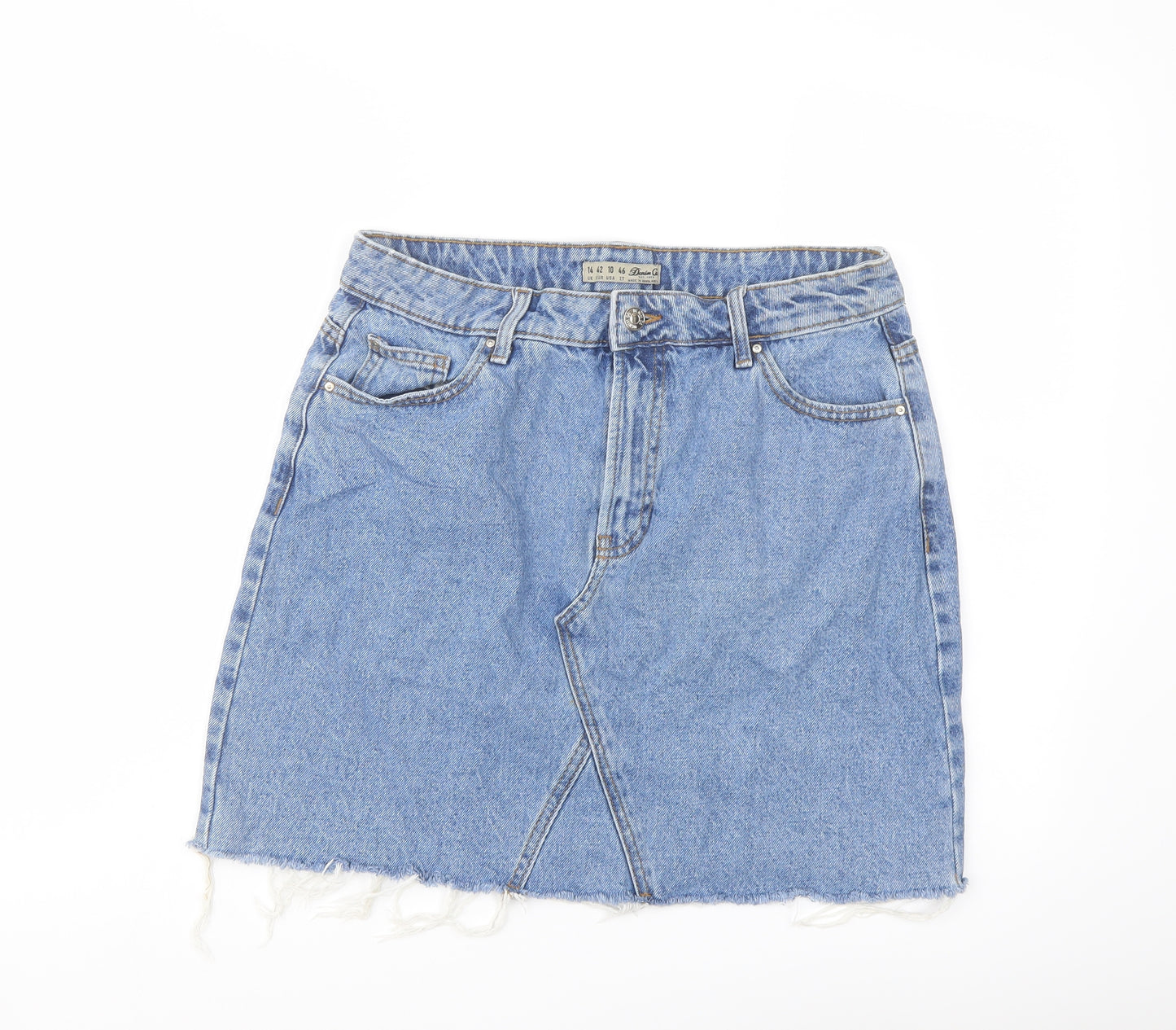 Denim & Co. Womens Blue Cotton A-Line Skirt Size 14 Button