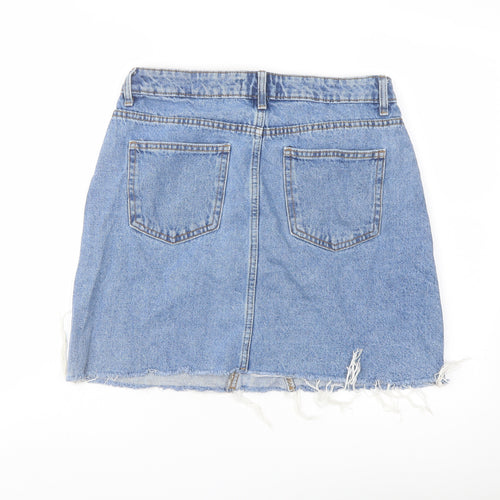 Denim & Co. Womens Blue Cotton A-Line Skirt Size 14 Button