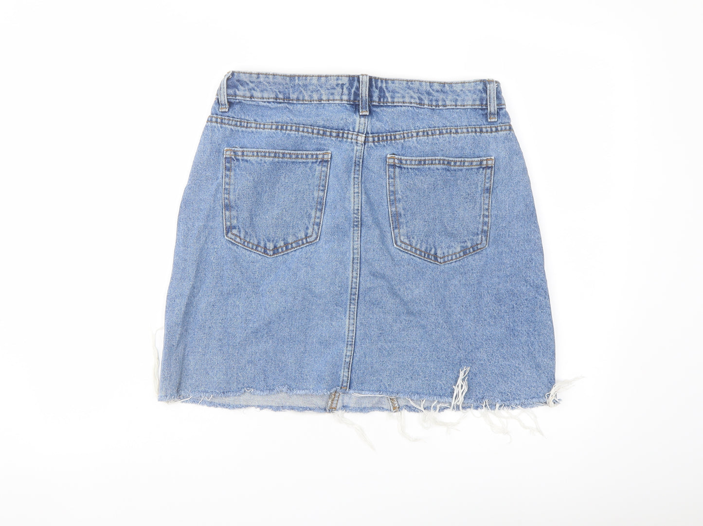 Denim & Co. Womens Blue Cotton A-Line Skirt Size 14 Button