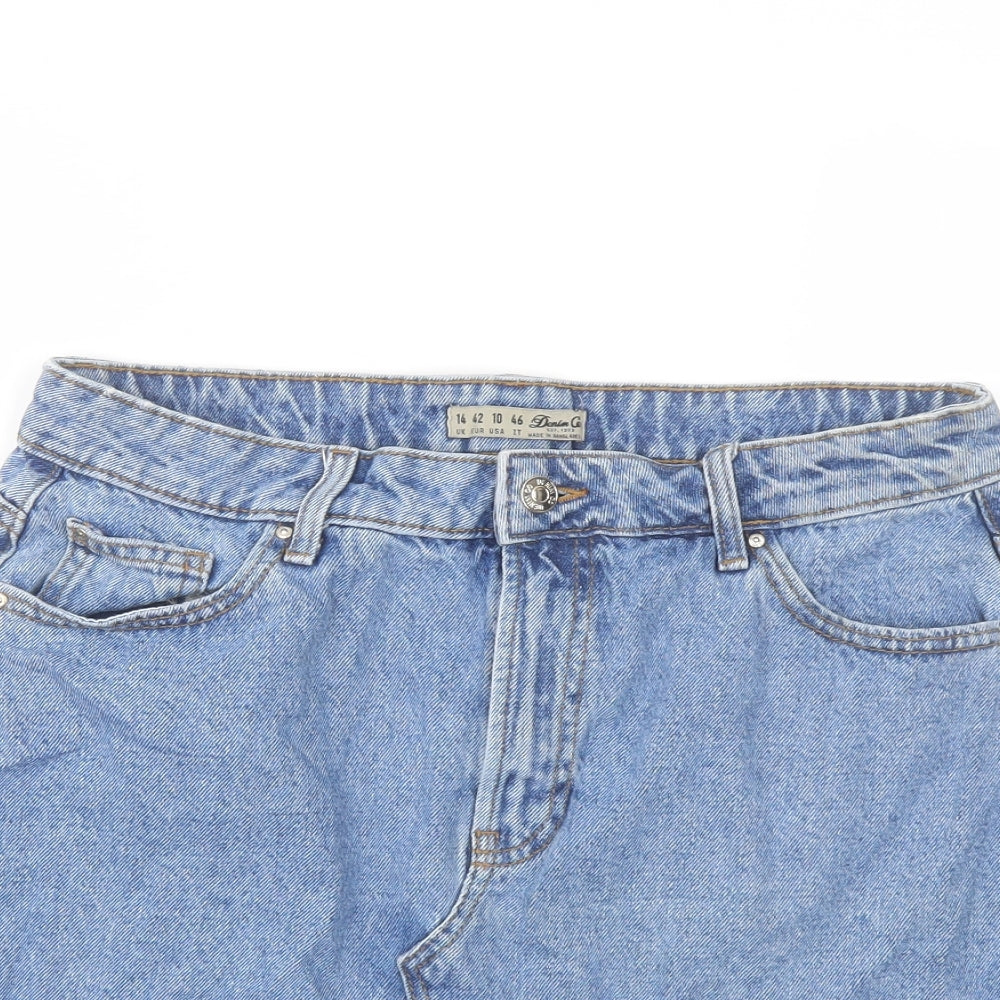 Denim & Co. Womens Blue Cotton A-Line Skirt Size 14 Button