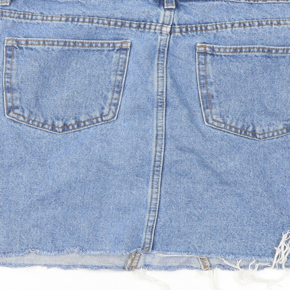 Denim & Co. Womens Blue Cotton A-Line Skirt Size 14 Button