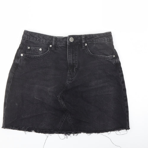 H&M Womens Grey Cotton A-Line Skirt Size 8 Button