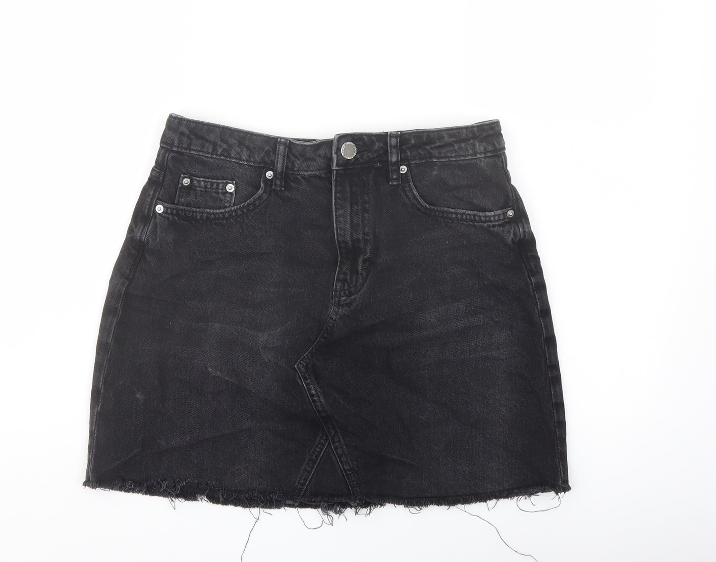 H&M Womens Grey Cotton A-Line Skirt Size 8 Button