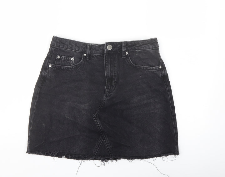 H&M Womens Grey Cotton A-Line Skirt Size 8 Button