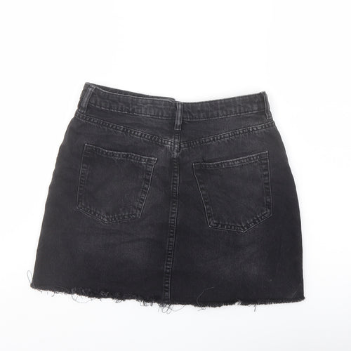 H&M Womens Grey Cotton A-Line Skirt Size 8 Button
