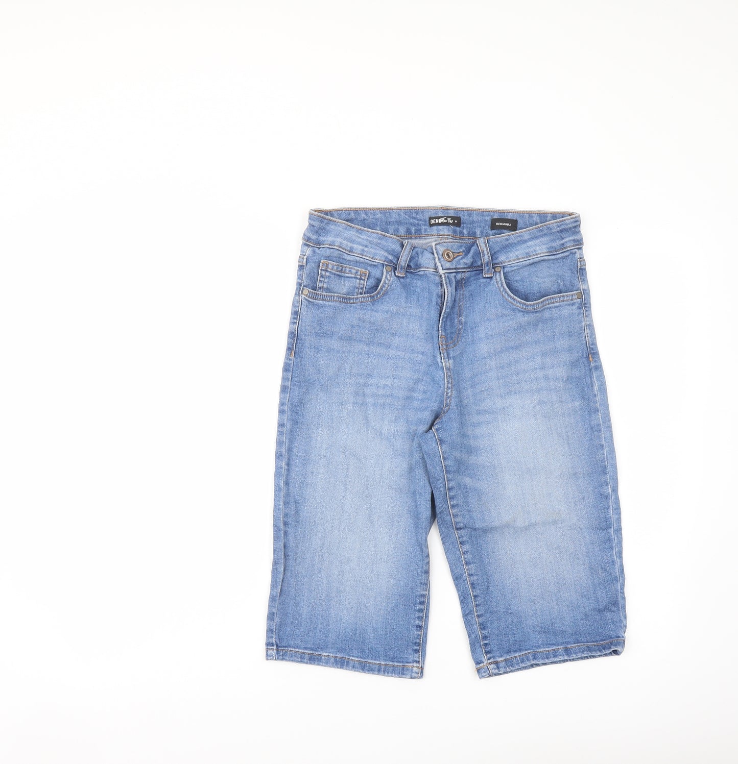 TU Womens Blue Cotton Bermuda Shorts Size 8 L13 in Regular Button