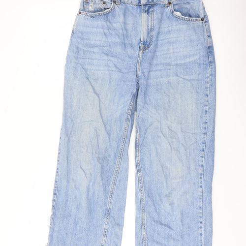 Topshop Womens Blue Cotton Wide-Leg Jeans Size 30 in L23 in Regular Button