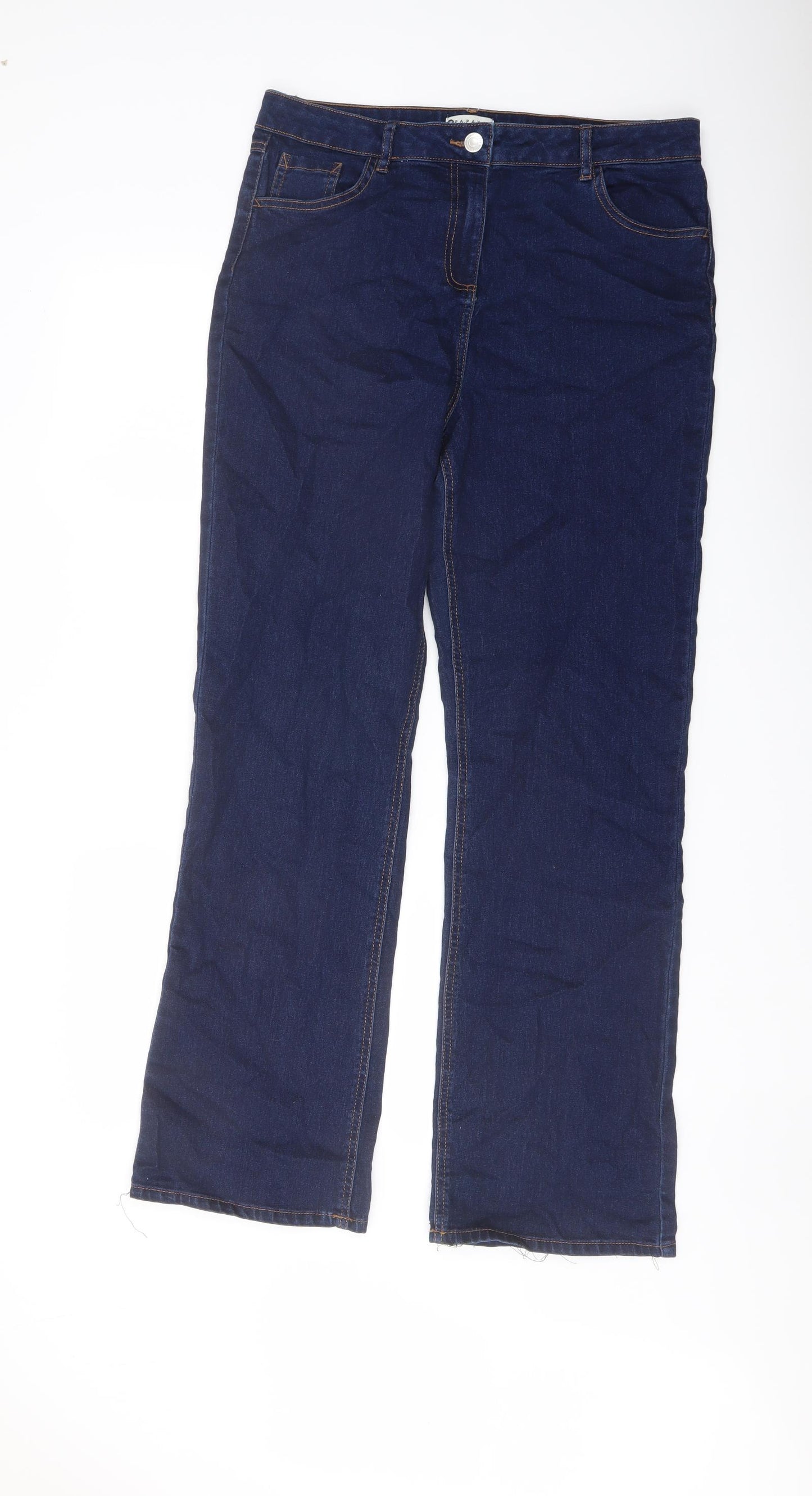 Papaya Womens Blue Cotton Straight Jeans Size 14 L30 in Regular Button