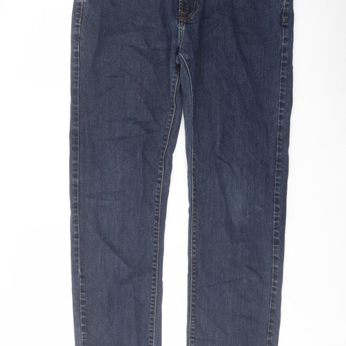 Marks and Spencer Mens Blue Cotton Tapered Jeans Size 34 in L33 in Regular Button