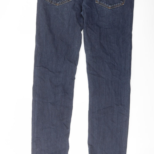 Marks and Spencer Mens Blue Cotton Tapered Jeans Size 34 in L33 in Regular Button