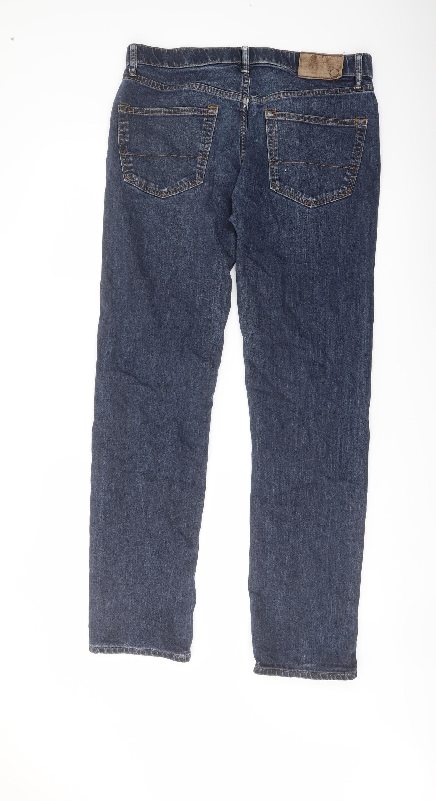 Marks and Spencer Mens Blue Cotton Tapered Jeans Size 34 in L33 in Regular Button