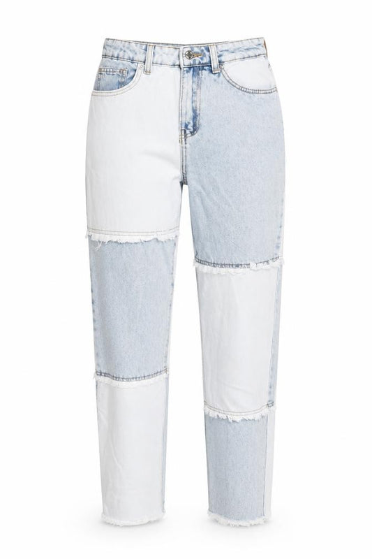 Front view of Denim & Co. women’s blue cotton mom jeans, size UK 8, 29-inch leg regular button