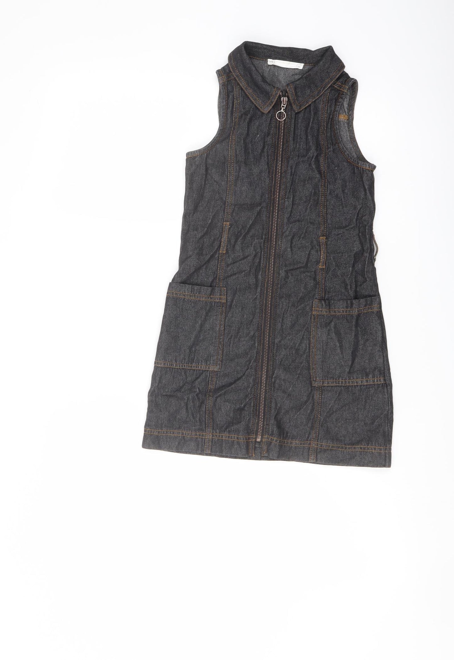 Marks and Spencer Girls Grey Cotton A-Line Size 6-7 Years Collared Zip