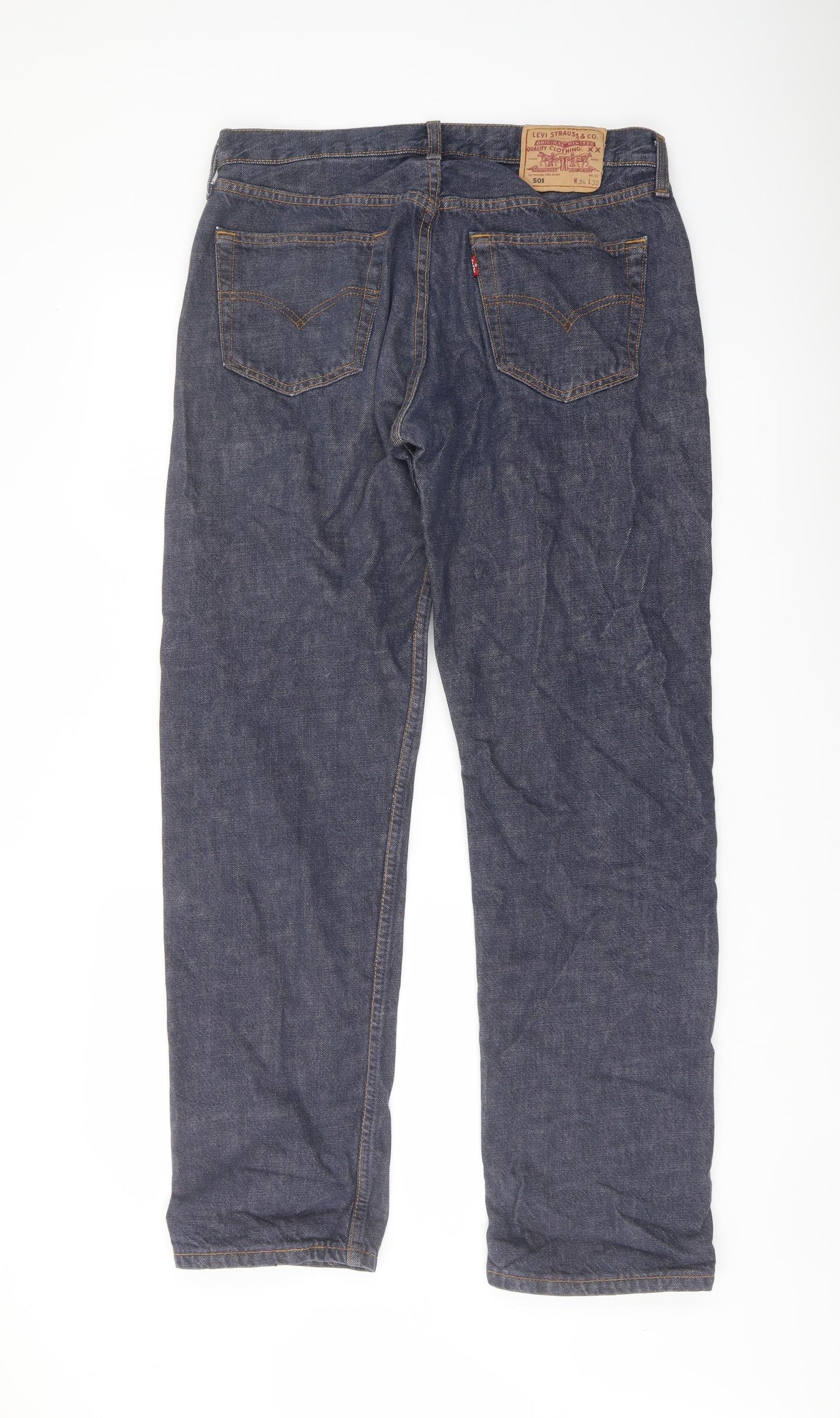 Levi's Mens Blue Cotton Straight Jeans Size 34 in L32 in Regular Button