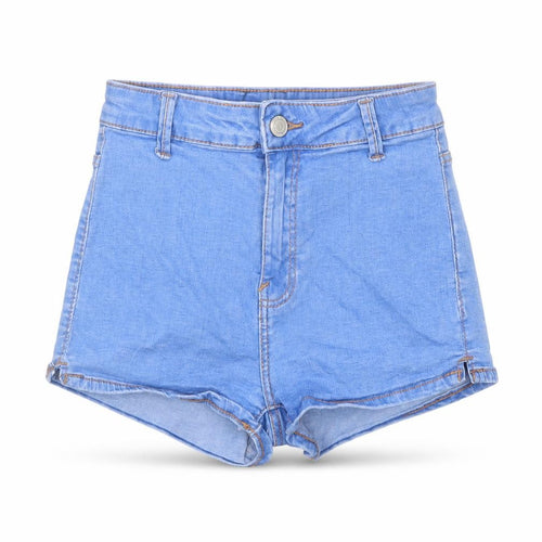 Bershka Womens Blue Cotton Cut-Off Shorts Size 6 L3 in Regular Button