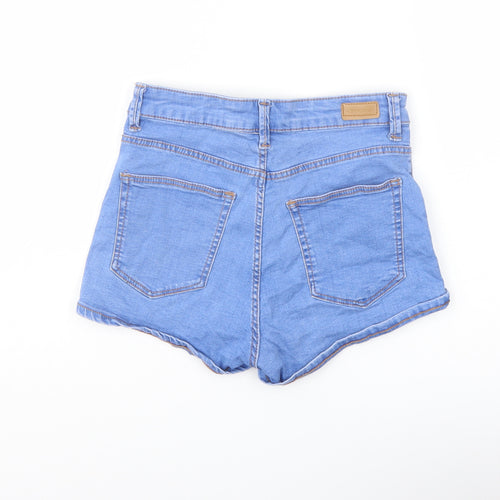 Bershka Womens Blue Cotton Cut-Off Shorts Size 6 L3 in Regular Button