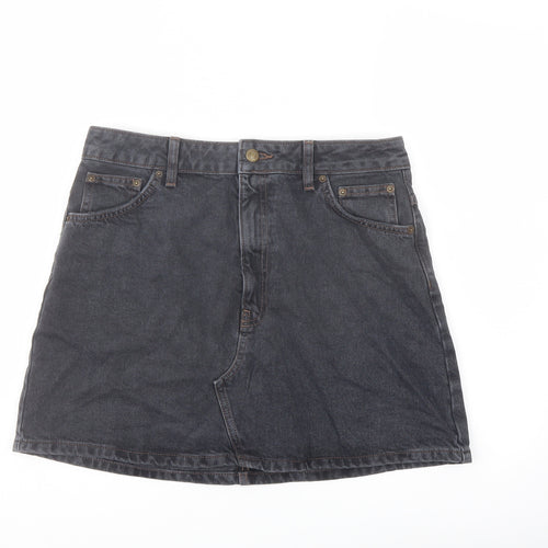 Topshop Womens Blue Cotton A-Line Skirt Size 12 Button