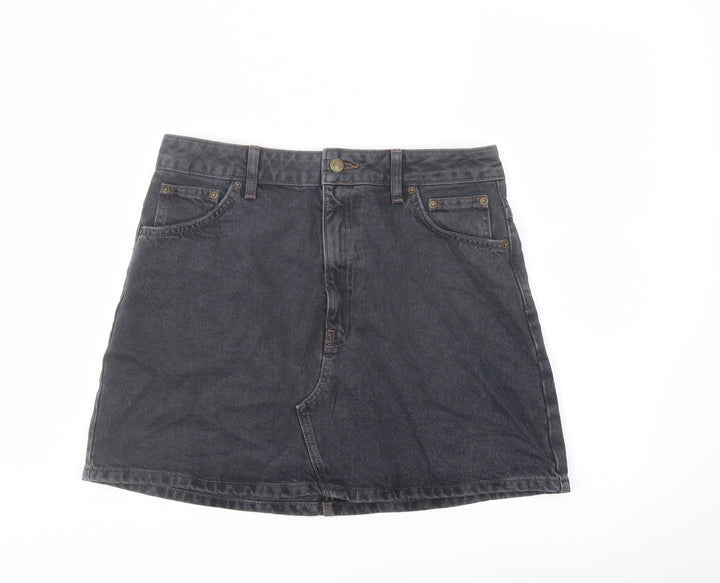 Topshop Womens Blue Cotton A-Line Skirt Size 12 Button