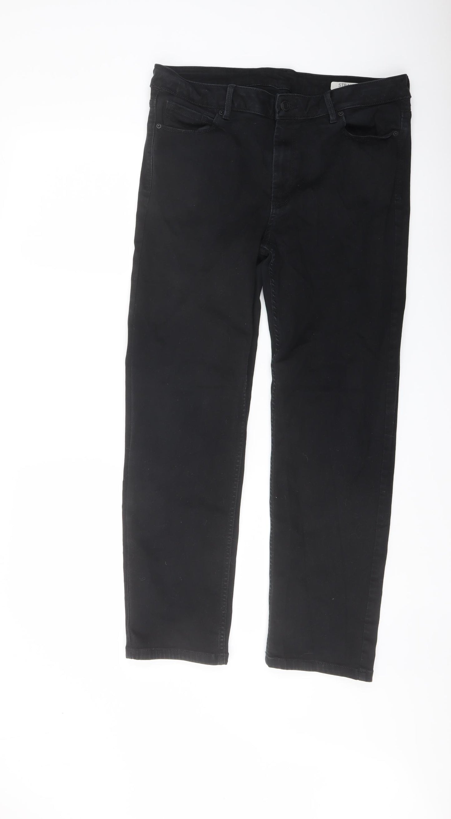 Marks and Spencer Womens Black Cotton Straight Jeans Size 16 L27 in Regular Button
