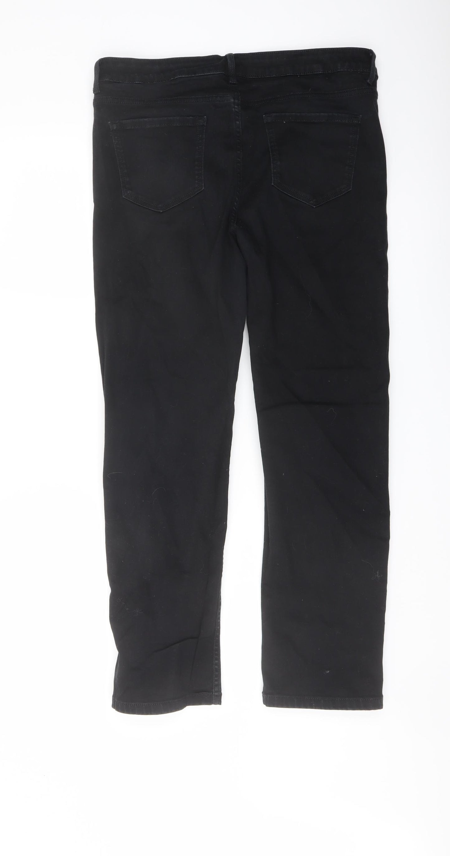 Marks and Spencer Womens Black Cotton Straight Jeans Size 16 L27 in Regular Button