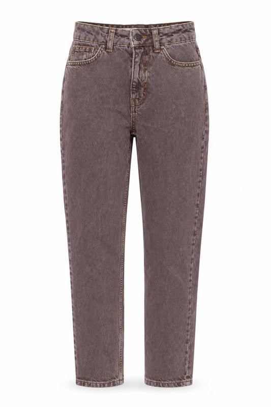 Front view of Topshop women’s pink cotton mom jeans, size UK 24, in, 25-inch leg regular button