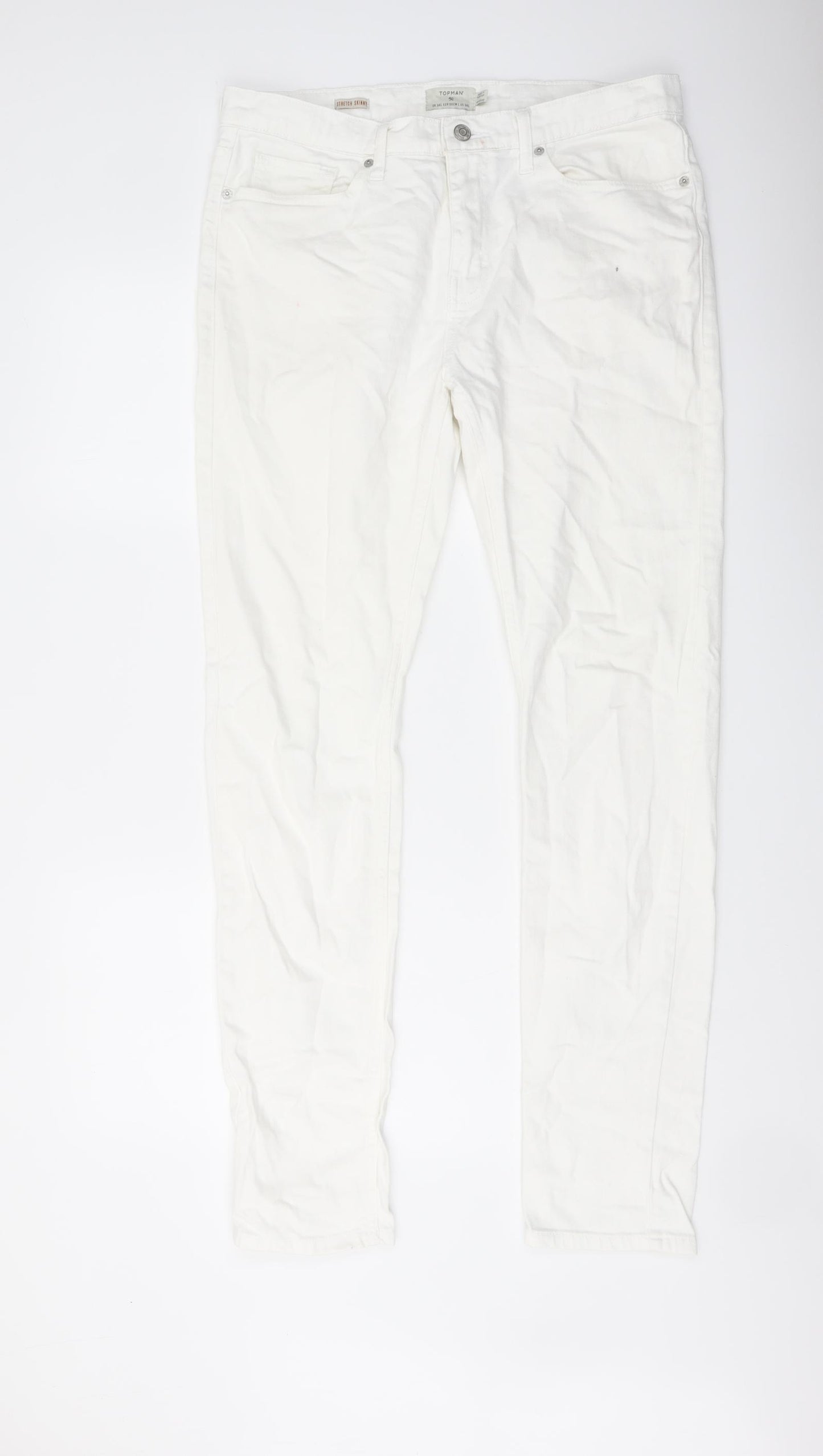 Topman Mens White Cotton Skinny Jeans Size 34 in L32 in Regular Button