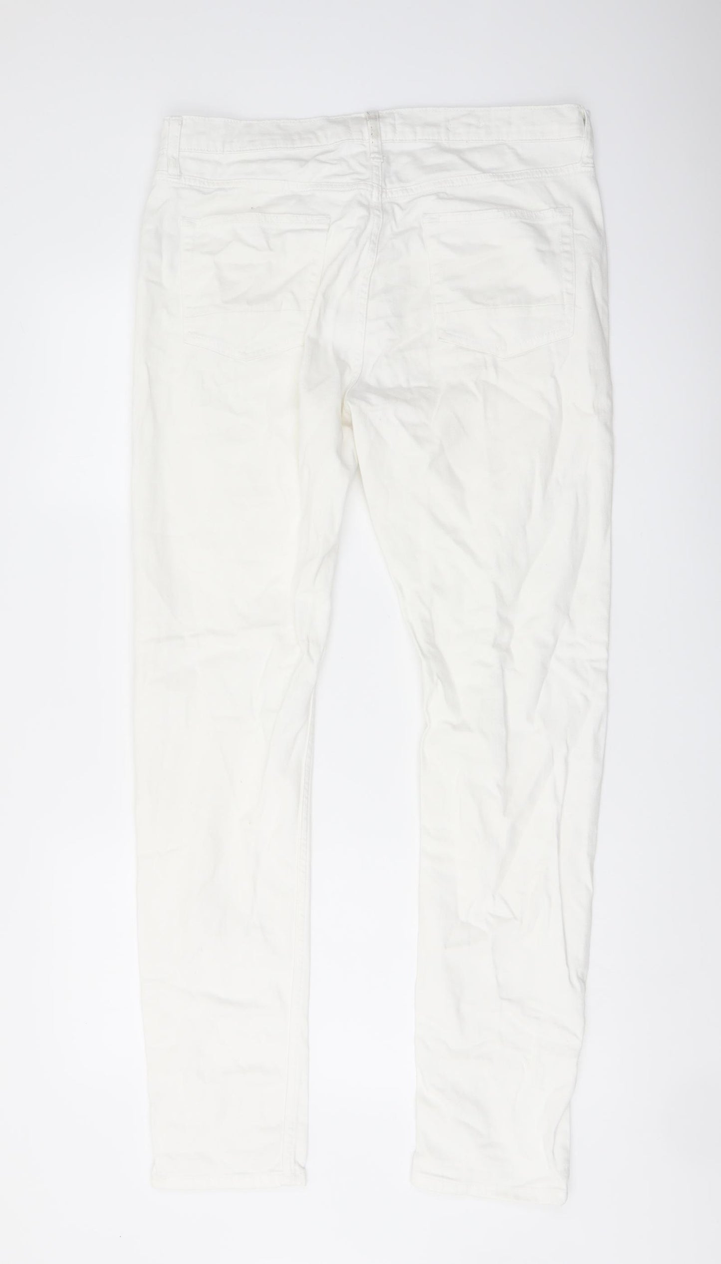 Topman Mens White Cotton Skinny Jeans Size 34 in L32 in Regular Button