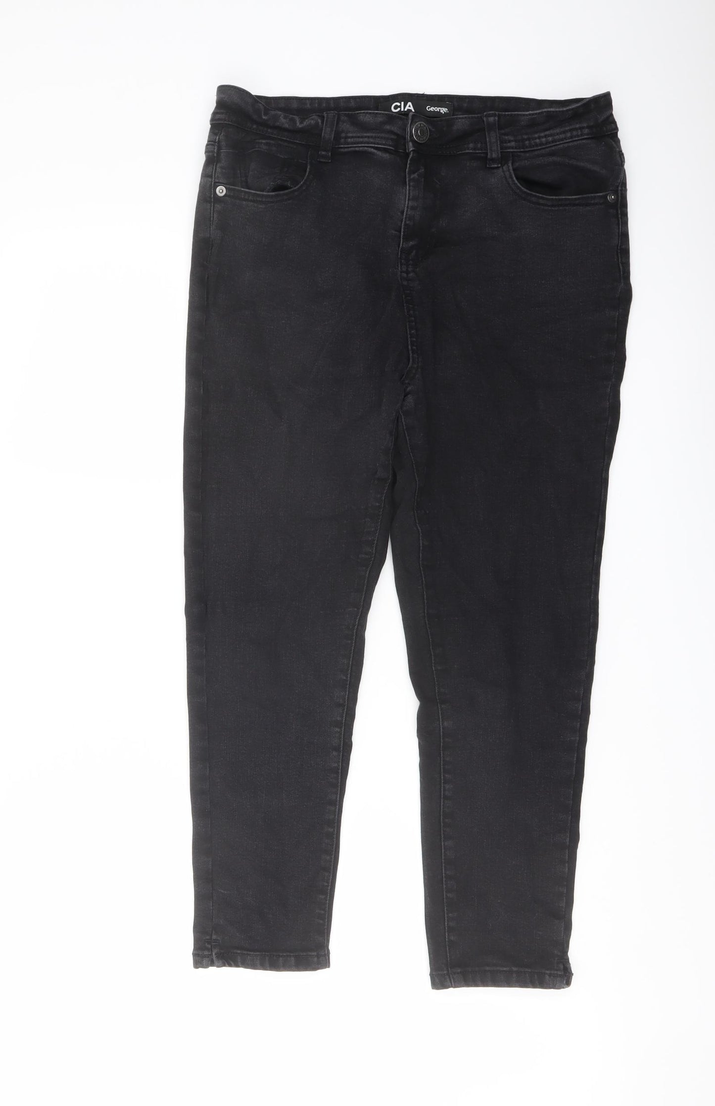 Geroge Womens Black Cotton Cropped Jeans Size 14 L23 in Regular Button